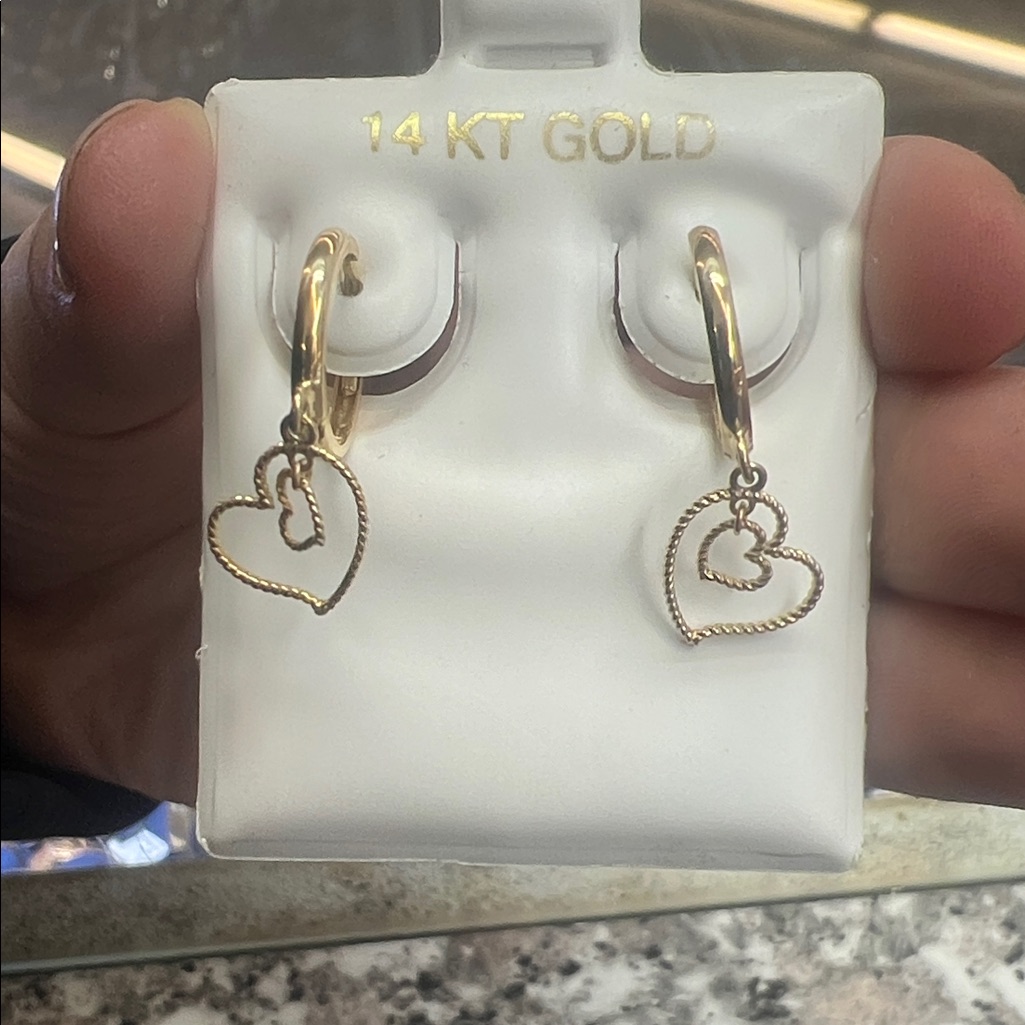 14 Kt Gold Heart Hoop Earrings